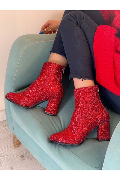 irmona Star Red Stone Heeled Boots Bottie