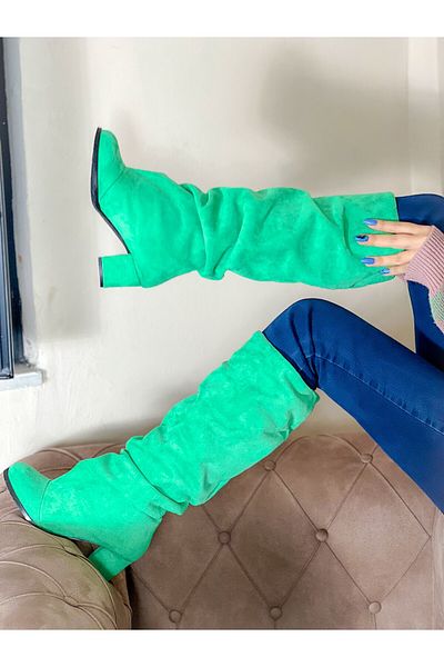 irmona Μπότες Pusı Green Luxury Suede Bellows Below the Knee