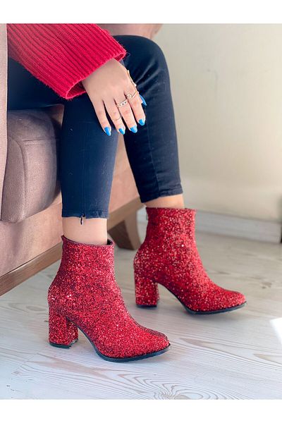 irmona Star Red Stone Heeled Boots Bottie