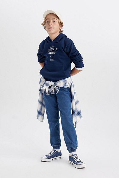 DeFacto Boy's Hooded Printed Thick Sweatshirt