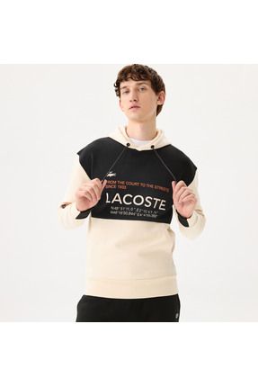Lacoste Erkek Regular Fit Ayarlanabilir Kapu onlu Renk Bloklu Bask l Beyaz Sweatshirt Fiyat Yorumlar Trendyol
