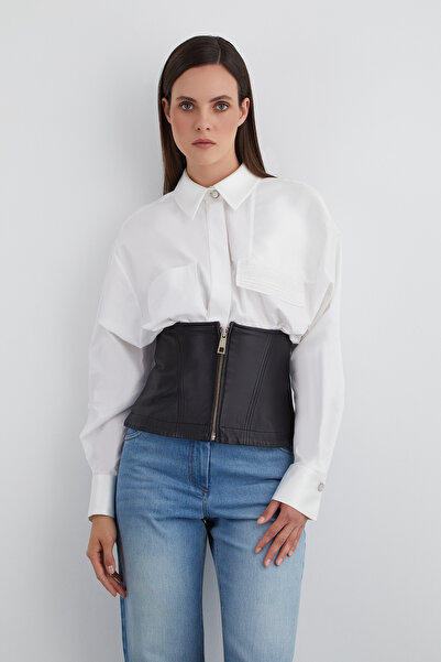 GİZİA Jean Detaylı Arkası Tokalı Lacivert Deri Korsaj Kemer