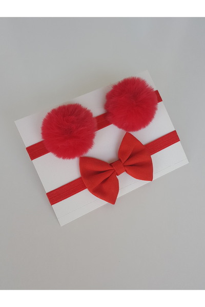 swan butik Baby Girl Bandana Buckle Set with Red Pompom and Red Bow