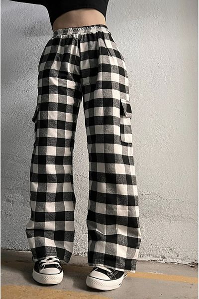 DENİKK Y2k Unisex Καρό Παντελόνι Φούτερ - Τσέπη Cargo