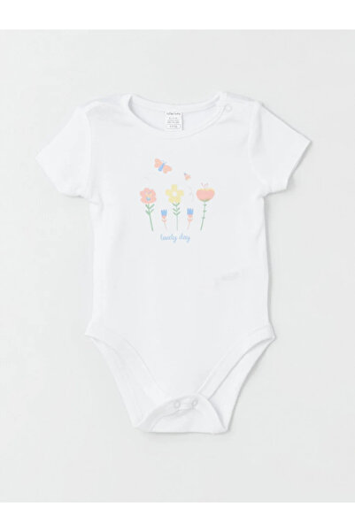 LC Waikiki LCW baby Crew Neck Short Sleeve Printed Baby Girl Snap Body and Shorts 2-Piece Set