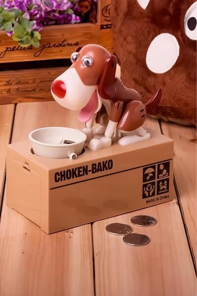 DEMPOWER Para Yiyen Köpek Kumbara Kahve-Beyaz