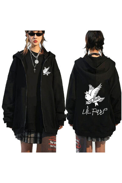 GALASHOP Lil Peep Fermuarlı Kapşonlu Hoodie