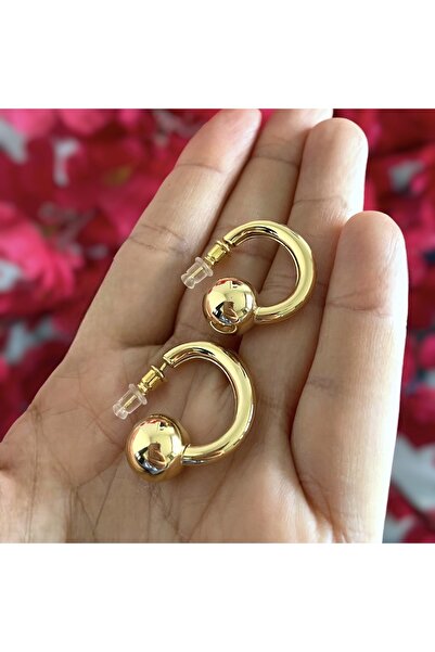 neslyaccessories 14 Ayar Altın Kaplamalı Marka Model 925 Ayar Gümüş Iğne Altın Kaplama Top Halka Küpe