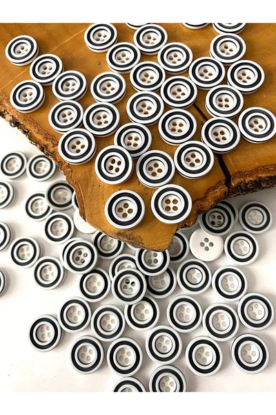 canan dizayn 15 MM BLACK-WHITE POLYESTER BUTTON (25 PIECES)