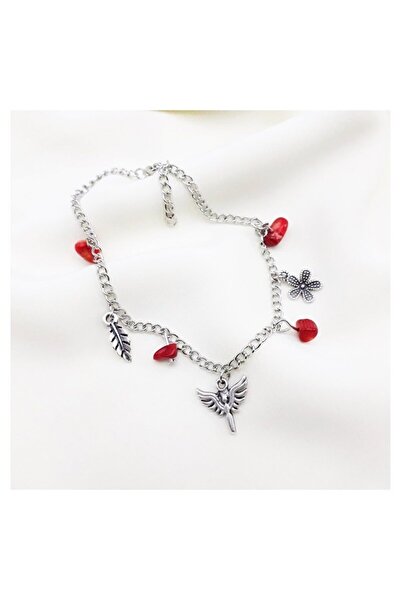 Bijustore Mercan Doğal Taş Mikail Meleği Kadın Halhal