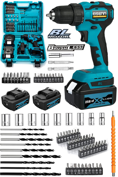 Eisenn Germany Spider 027 Blue Eco 258 Vf Kömürsüz Motor Samsung 2 Akülü Vidalama Matkap 86 Parça