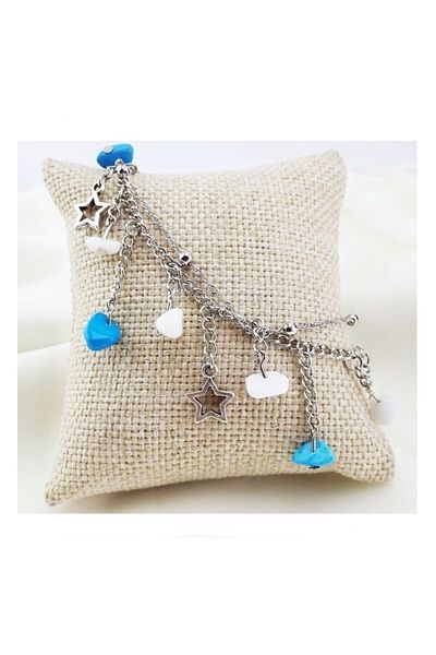 Bijustore Turquoise & Mother of Pearl Natural Stone & Dorica Chain Women's Special Design Multi-Anklet