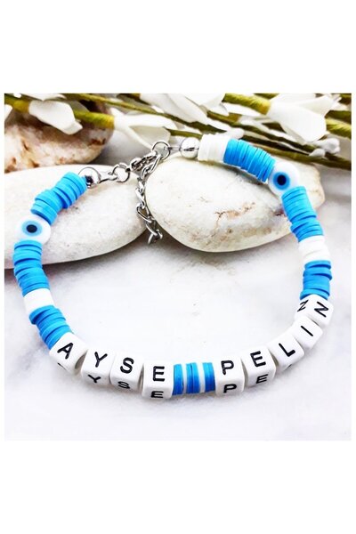 Bijustore Isim Yazılı Kadın Nazar Boncuklu Fimo Bileklik