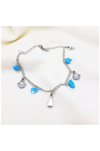 Bijustore Turquoise Natural Stone Seashell Women's Anklet
