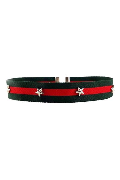 Bijustore Green & Red Color Striped Star Choker Necklace