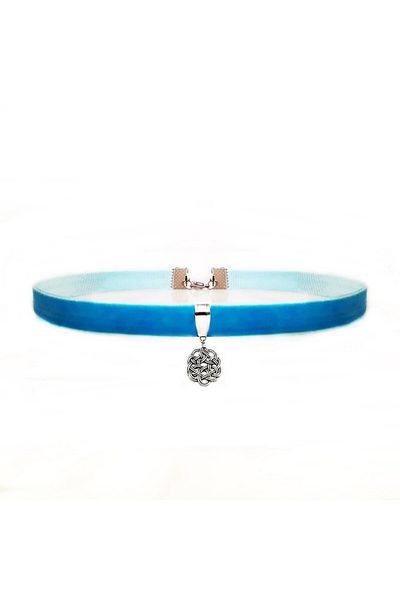 Bijustore Blue Color Velvet Love Knot Choker Necklace