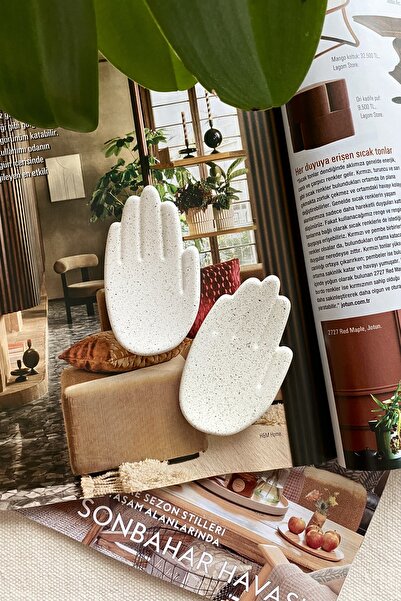 Mandalin Art Studio Granit Efektli El Şeklinde Dekoratif Mini Takı Tabağı 9 cm