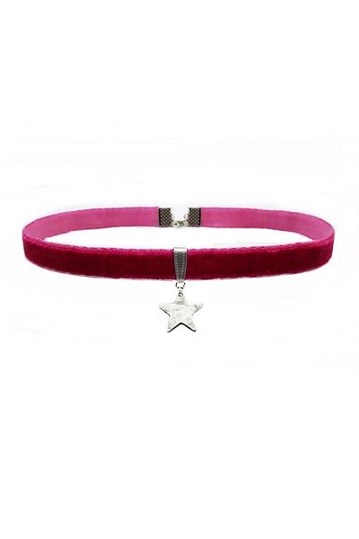 Bijustore Fuchsia Color Velvet Women's Star Choker Necklace