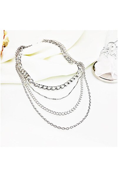 Bijustore Gümüş Kaplama Kadın Çoklu Choker Kolye