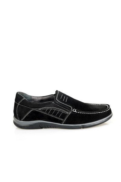 ayakkabiyolla Pantofi pentru bărbați din piele naturală din nubuc negru cu elastic lateral