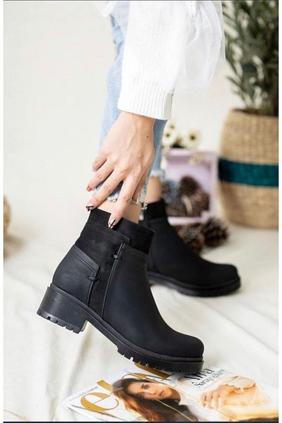 AYAKKABIMOOD Shoesmood People 02 Μαύρες μπότες με τακούνι 5 cm