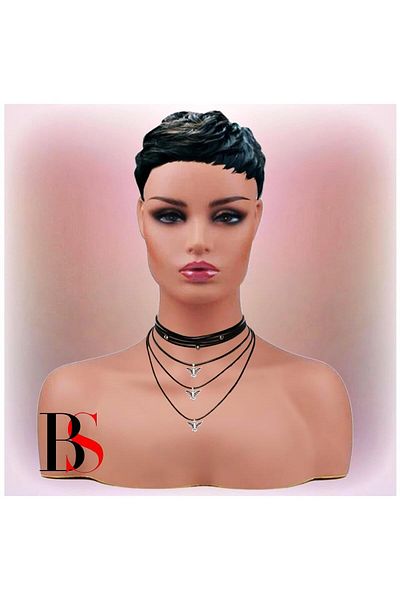 Bijustore Black Color Multi-row Leather Women's Albatross Bird Choker Necklace