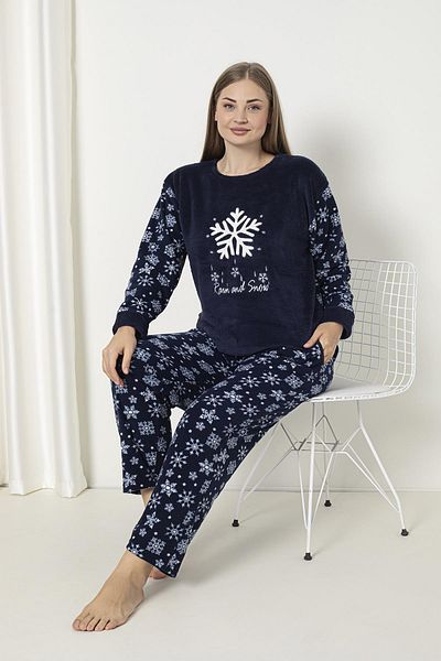 SEBOTEKS Snowflake Patterned Pocket Plush Fleece Plus Size Women's Pajama Set 5105