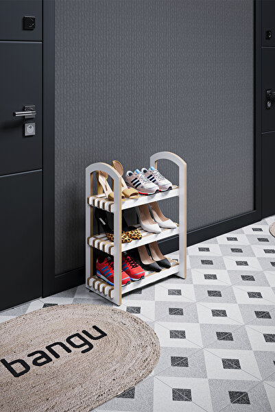 bangu Demonte Portatif 3 Raflı Dar Ayakkabılık Çok Amaçlı Dolap Antre Kapı Önü %100 MDF