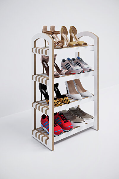 bangu Demonte Portatif 4 Raflı Dar Ayakkabılık Çok Amaçlı Dolap Antre Hol %100 MDF