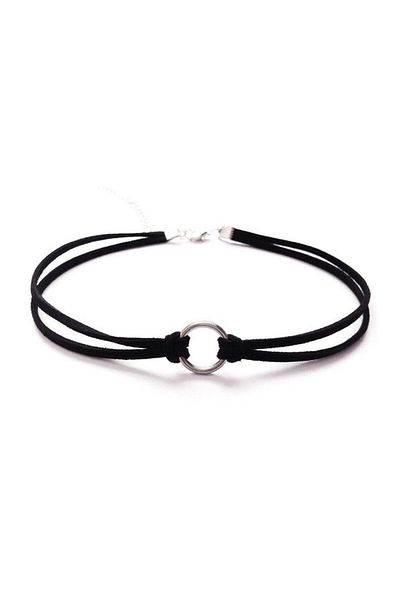 Bijustore Black Color Suede Women's Round Choker Necklace