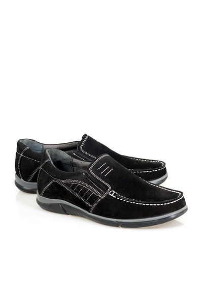 ayakkabiyolla Pantofi pentru bărbați din piele naturală din nubuc negru cu elastic lateral