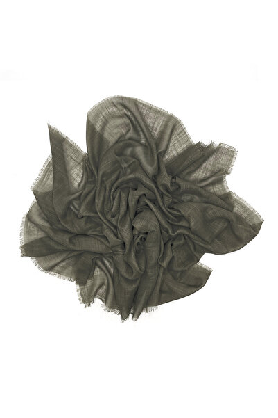 nazipek Keten Flamlı Ince Koyu Haki Yazma Eşarp 100x100cm