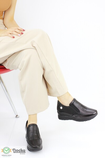 Mammamia Women's Wedge Heel Laceless Classic Style Genuine Leather Casual Shoes