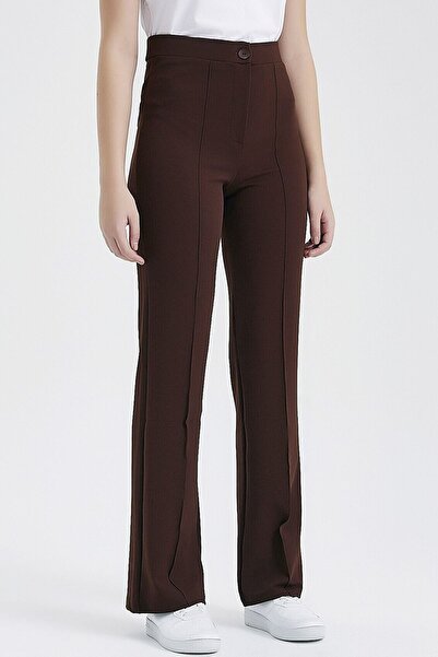 CoolLook Dar Kalıp Yüksel Bel Fermuar Kapamalı Likralı Yüksek Belli Cepsiz Çımalı Yarım İspanyol Pantolon