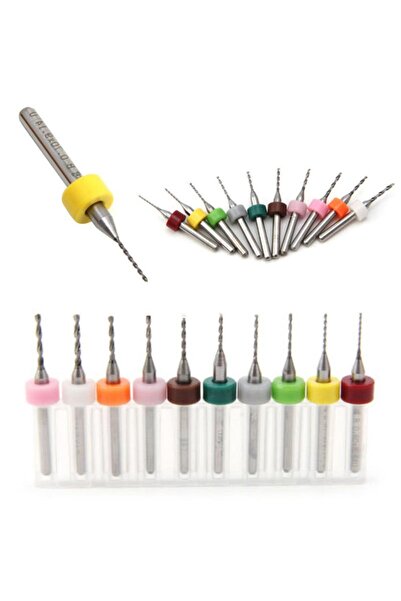Profisher Tungsten Karbür Mini Cnc Matkap Uç Pcb Baskı Devre 10 Lu Set 0.6-1.5mm
