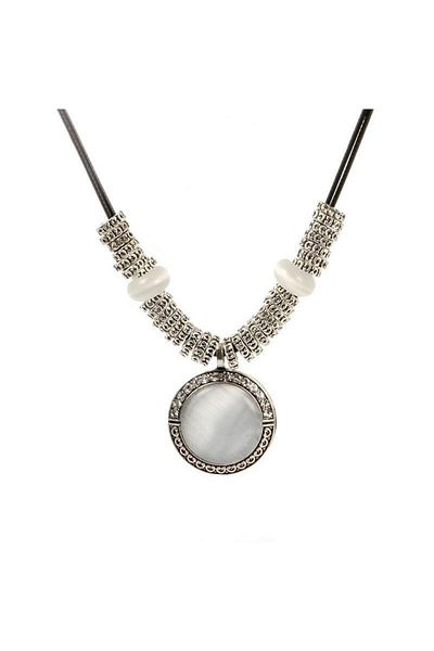Juwei Opal Stone Necklace Vintage Collier Leather Knitted Rope Chain