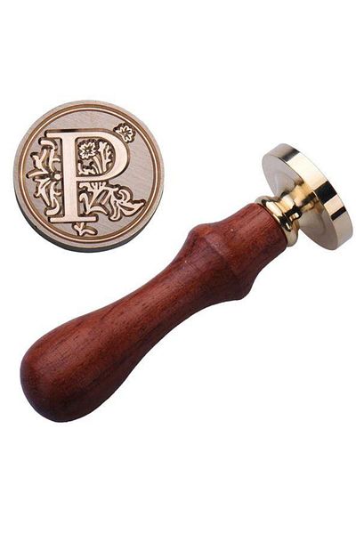 Jinserta Retro Letter Seal Stamp Letter P + 30 Pieces of Seal Candle + Melting Spoon