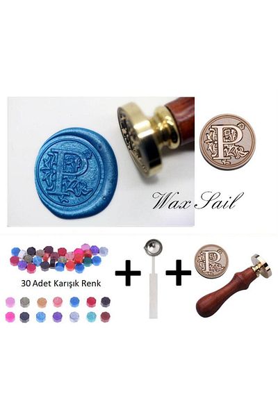 Jinserta Retro Letter Seal Stamp Letter P + 30 Pieces of Seal Candle + Melting Spoon