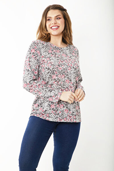 Şans Bluză cu mâneci lungi, colorată, cu model, mărime mare, 65N37227