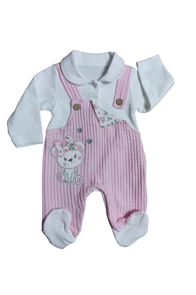 Mc elci Salopet Görünümlü Kız Bebek Tulum-Ayıcık Armalı,Önden Salopet Takım G...