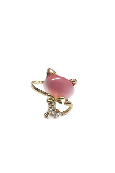 Profisher Sevimli Kedi Opal Moda Yüzük 17mm Çap Boyut Ayarlanabilir Pembe