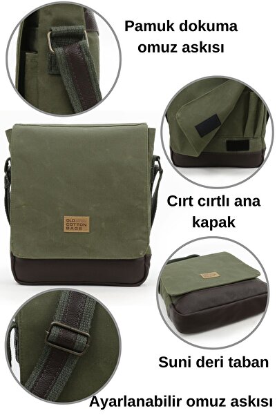 Old Cotton Cross Strap Postman Shoulder School Tablet Bag Water Resistant Waxed Canvas - 7112