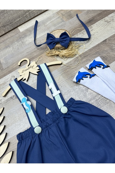 Feriatolye Deniz canlıları konsepti erkek bebek doğum günü mavi salopet papyo...