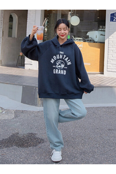 trendgar ГІРСЬКИЙ ПРИНТ ТЕМНО-СИНІЙ СВІТШОТ З КАПЮШОНОМ З КАПЮШОНОМ