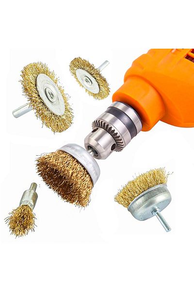 mrtbilisim 5 Pieces Pin Wire Brush Set 5 Pieces Drill Hobby Brush Set Drill Bit Wire Brush Set