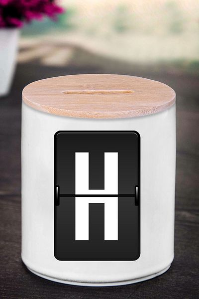 bymat Κουμπαράς με γράμμα H (ΚΕΡΑΜΙΚΟ) - Κορδέλα H - K31