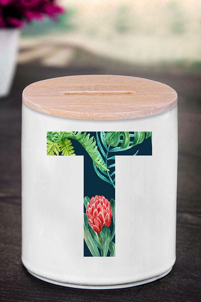 Bytwo Κουμπαράς με γράμμα Τ (ΚΕΡΑΜΙΚΟ) - Nature Flower T - K192