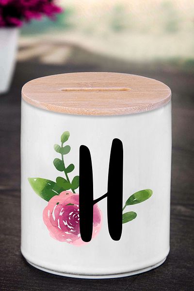 bymat Κουμπαράς με γράμμα H (ΚΕΡΑΜΙΚΟ) - Flower Nature H - K236
