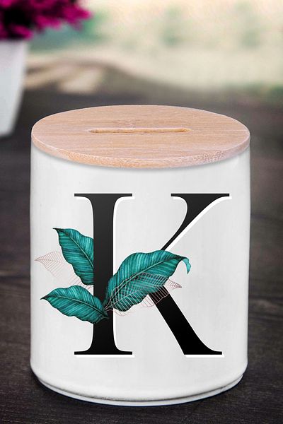 Bytwo Κουμπαράς με γράμμα K (κεραμικό) - σμαραγδένιο K - k202
