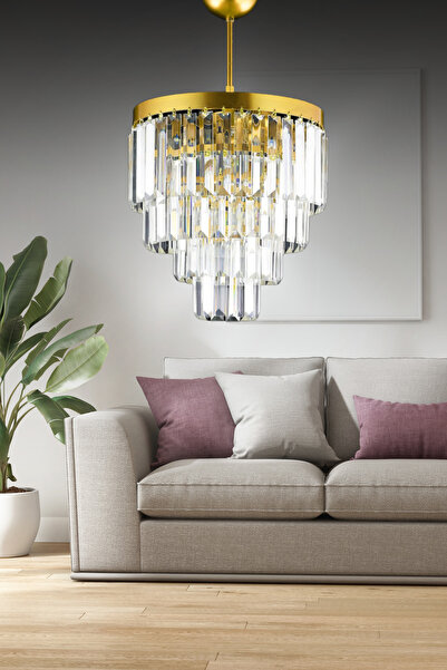 Birsen Aydınlatma Nilsa Gold 30x30 Cm'Lik Kristal Taşlı Lüks Avize - Yatak Od...